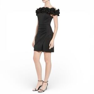 Clover and Sloane Black Off the‎ Shoulder Ruffle Cocktail Mini Dress Women's 8